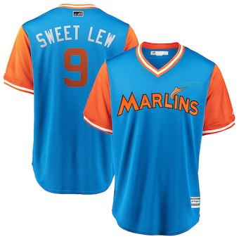 Miami Marlins #9 Lewis Brinson Sweet Lew Majestic Light Blue 2018 Players' Weekend Men's Cool Base Jersey