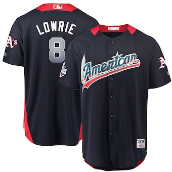 Men's American League #8 Jed Lowrie Majestic 2018 MLB All-Star Game Home Run Derby Player Navy Jersey