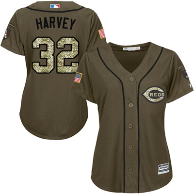 Cincinnati Reds #32 Matt Harvey Salute to Service Women's Stitched Baseball Green Jersey