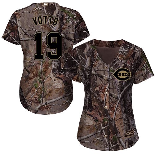 Cincinnati Reds #19 Joey Votto Realtree Collection Cool Base Women's Stitched Baseball Camo Jersey