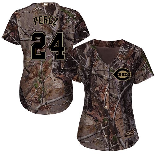 Cincinnati Reds #24 Tony Perez Realtree Collection Cool Base Women's Stitched Baseball Camo Jersey
