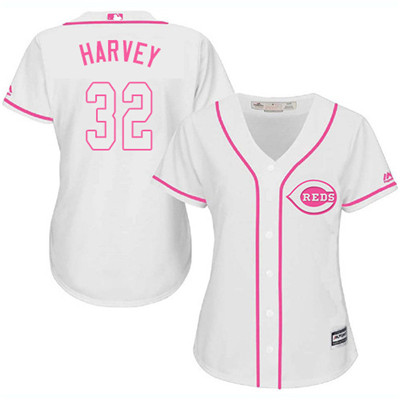 Cincinnati Reds #32 Matt Harvey Pink Fashion Women's Stitched Baseball White Jersey
