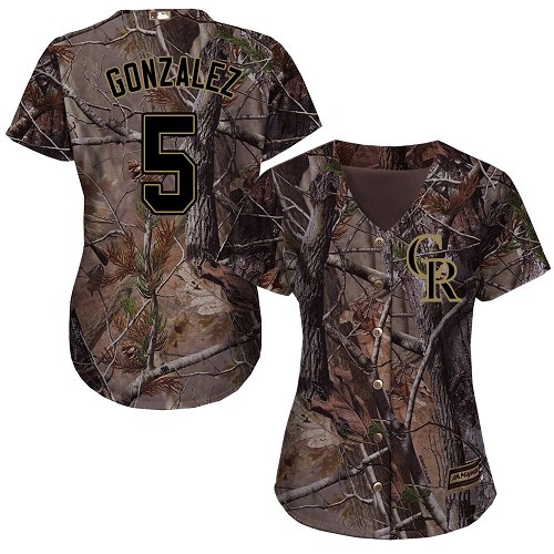 Colorado Rockies #5 Carlos Gonzalez Realtree Collection Cool Base Women's Stitched Baseball Camo Jersey
