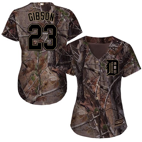 Detroit Tigers #23 Kirk Gibson Realtree Collection Cool Base Women's Stitched Baseball Camo Jersey