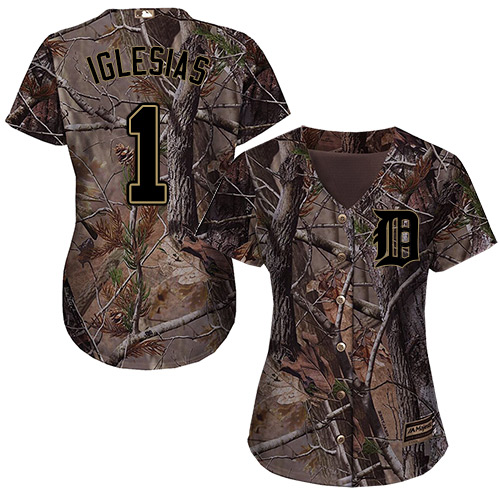 Detroit Tigers #1 Jose Iglesias Realtree Collection Cool Base Women's Stitched Baseball Camo Jersey