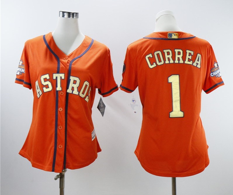 Houston Astros #1 Carlos Correa Women 2018 Gold Program Cool Base Orange Jersey