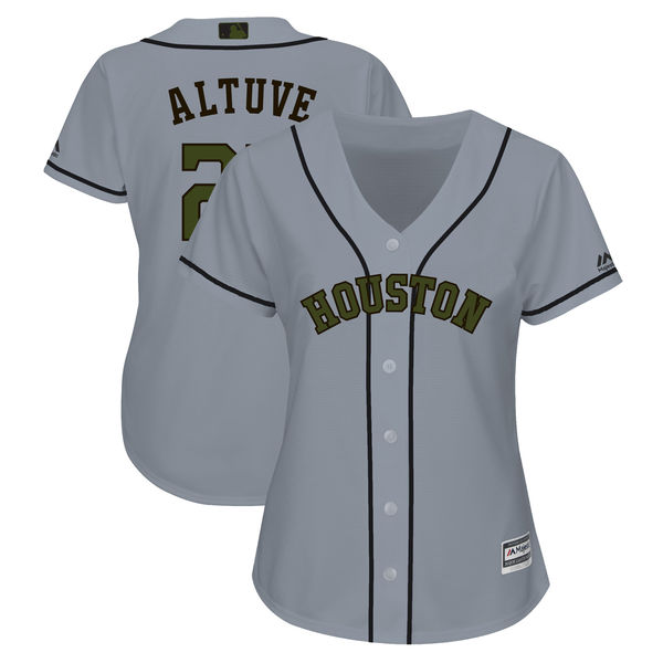 Houston Astros #27 Jose Altuve Women 2018 Memorial Day Cool Base Gray Jersey