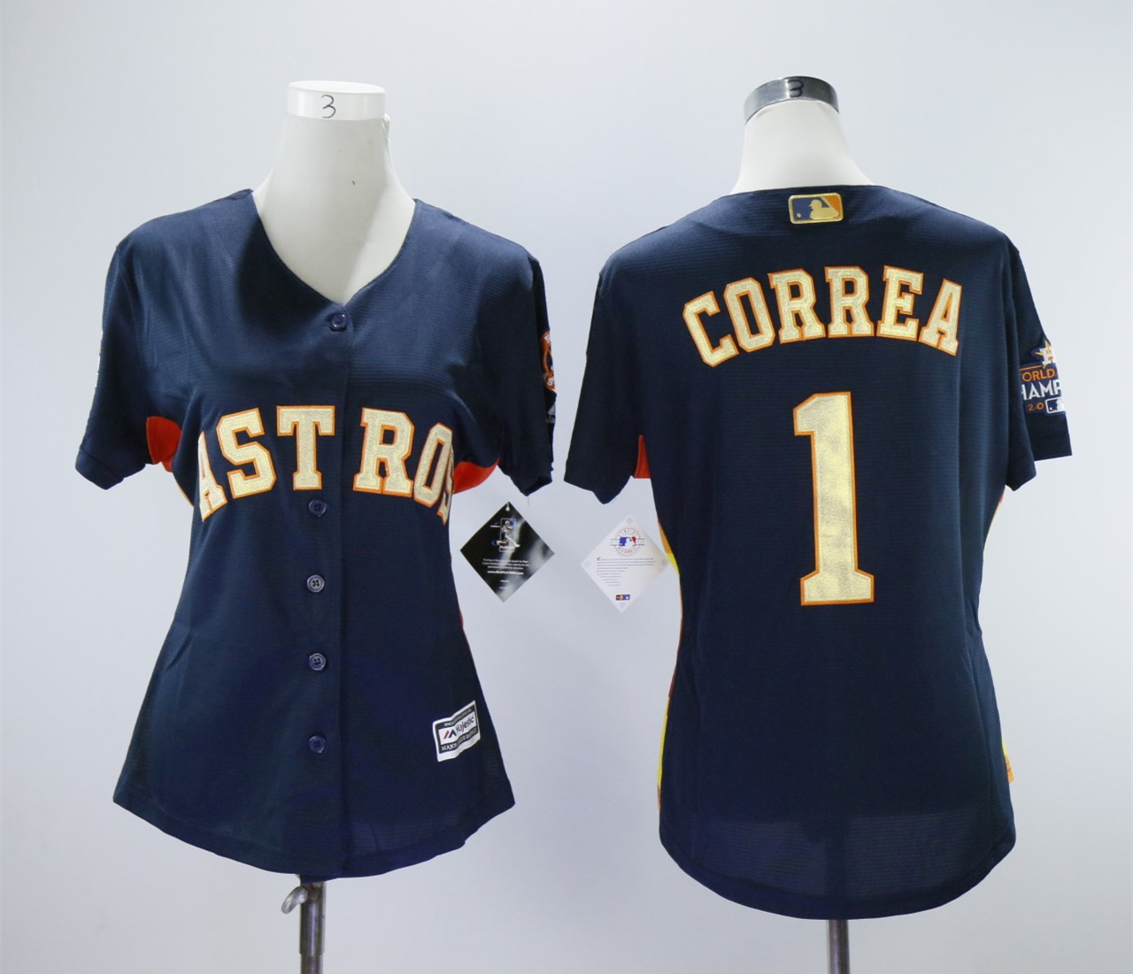 Houston Astros #1 Carlos Correa 2018 Gold Program Women Cool Base Navy Jersey