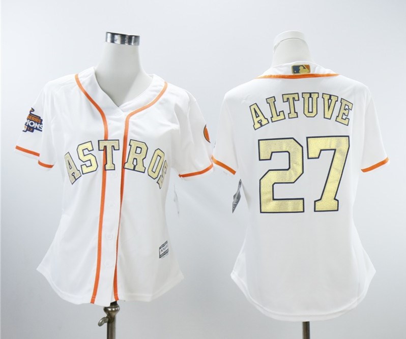 Houston Astros #27 Jose Altuve Women 2018 Gold Program Cool Base White Jersey