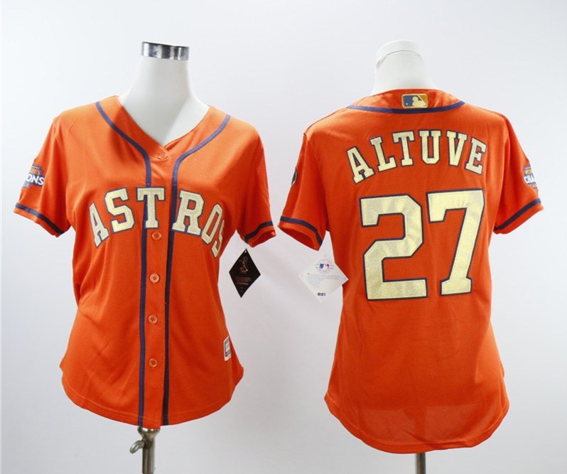 Houston Astros #27 Jose Altuve Women 2018 Gold Program Cool Base Orange Jersey