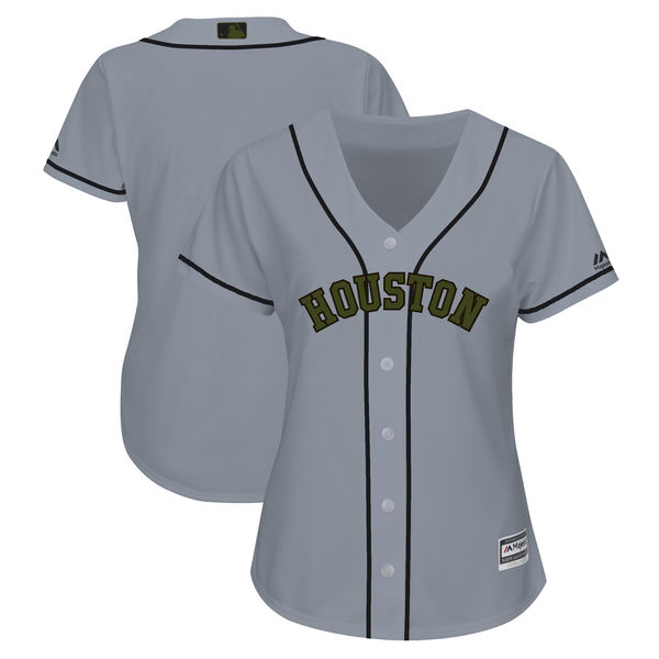 Houston Astros Blank Women 2018 Memorial Day Cool Base Gray Jersey