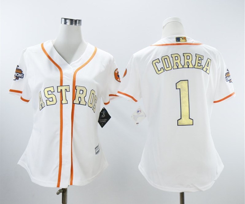 Houston Astros #1 Carlos Correa Women 2018 Gold Program Cool Base White Jersey