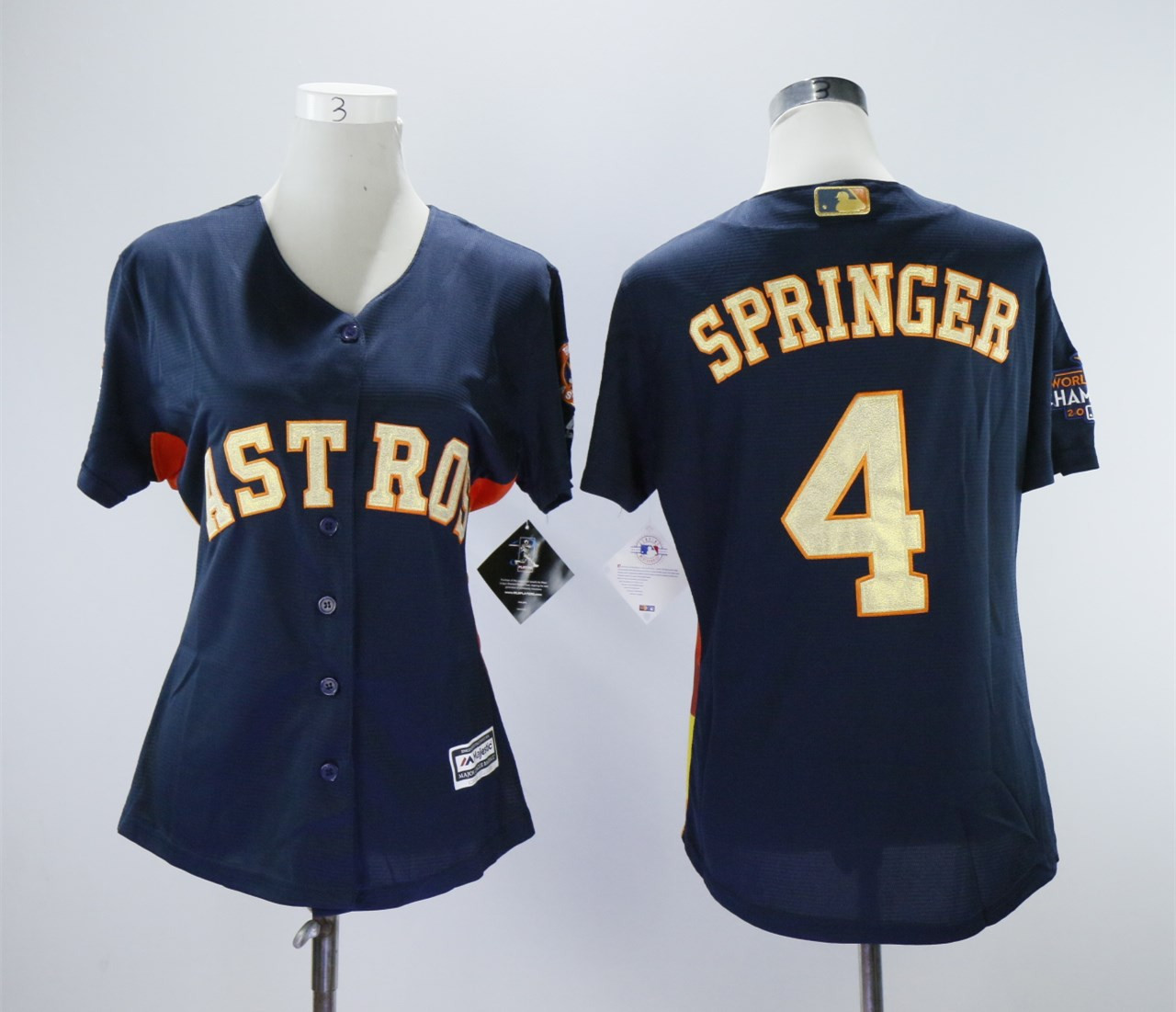 Houston Astros #4 George Springer Women 2018 Gold Program Cool Base Navy Jersey
