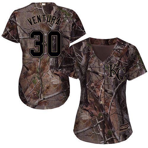 Kansas City Royals #30 Yordano Ventura Realtree Collection Cool Base Women's Stitched Baseball Camo Jersey