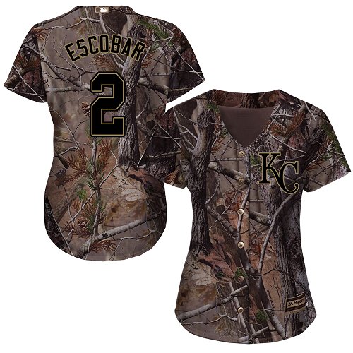 Kansas City Royals #2 Alcides Escobar Realtree Collection Cool Base Women's Stitched Baseball Camo Jersey