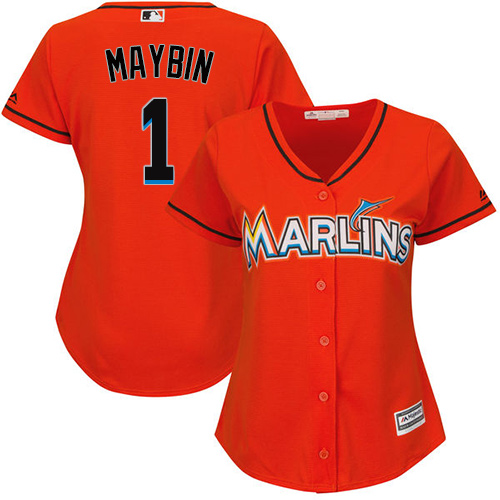 Miami Marlins #1 Cameron Maybin Alternate Women's Stitched Baseball Orange Jersey