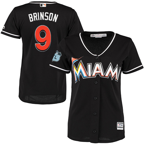 Miami Marlins #9 Lewis Brinson Alternate Women's Stitched Baseball Black Jersey