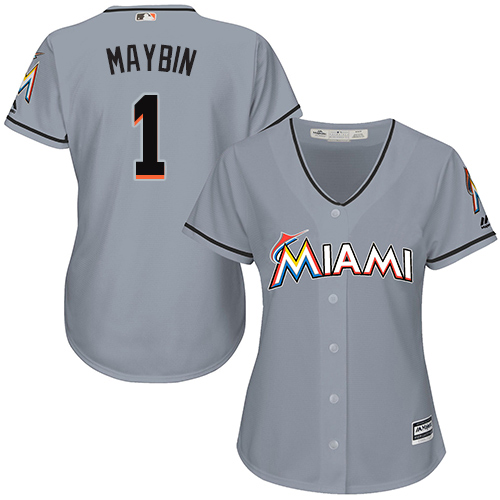 Miami Marlins #1 Cameron Maybin Road Women's Stitched Baseball Grey Jersey