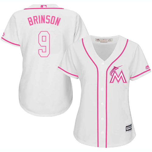 Miami Marlins #9 Lewis Brinson White Fashion Women's Stitched Baseball Pink Jersey