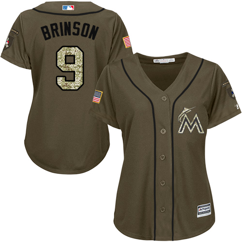 Miami Marlins #9 Lewis Brinson Salute to Service Women's Stitched Baseball Green Jersey