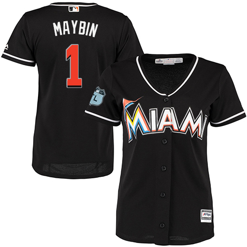 Miami Marlins #1 Cameron Maybin Alternate Women's Stitched Baseball Black Jersey