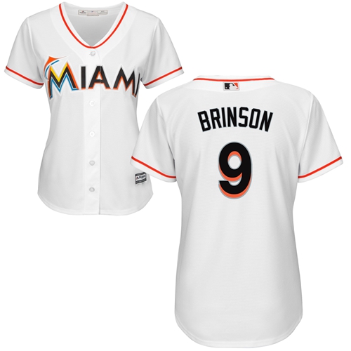 Miami Marlins #9 Lewis Brinson Home Women's Stitched Baseball White Jersey