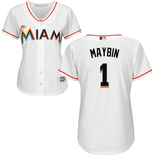 Miami Marlins #1 Cameron Maybin Home Women's Stitched Baseball White Jersey