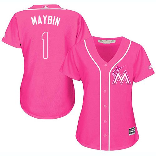 Miami Marlins #1 Cameron Maybin Fashion Women's Stitched Baseball Pink Jersey