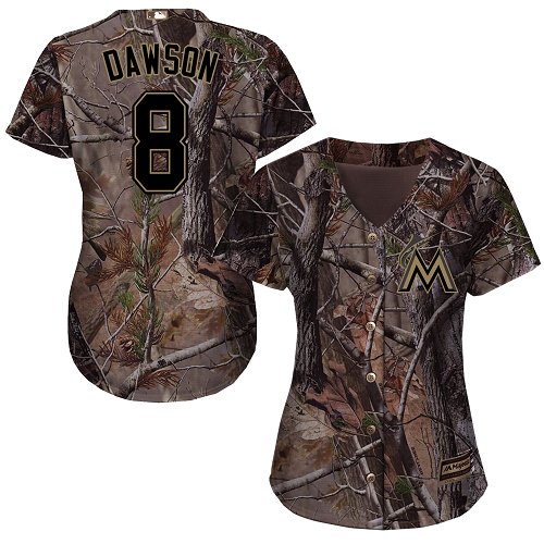 Miami Marlins #8 Andre Dawson Realtree Collection Cool Base Women's Stitched Baseball Camo Jersey