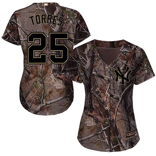 New York Yankees #25 Gleyber Torres Realtree Collection Cool Base Women's Stitched Baseball Camo Jersey