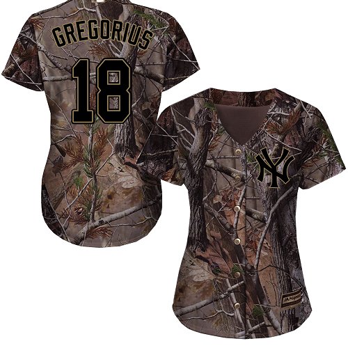 New York Yankees #18 Didi Gregorius Realtree Collection Cool Base Women's Stitched Baseball Camo Jersey