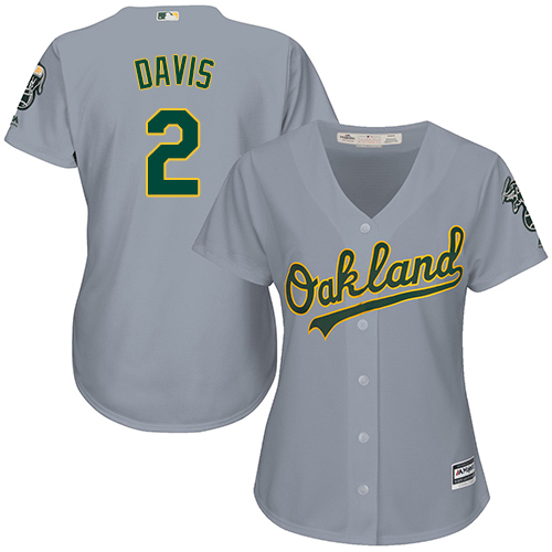 Oakland Athletics #2 Khris Davis Road Women's Stitched Baseball Grey Jersey