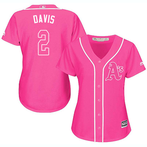 Oakland Athletics #2 Khris Davis Fashion Women's Stitched Baseball Pink Jersey