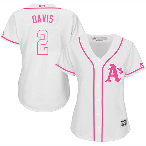 Oakland Athletics #2 Khris Davis Pink Fashion Women's Stitched Baseball White Jersey