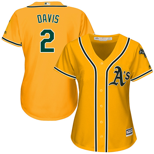 Oakland Athletics #2 Khris Davis Alternate Women's Stitched Baseball Gold Jersey