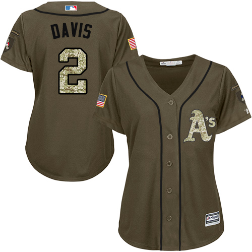 Oakland Athletics #2 Khris Davis Salute to Service Women's Stitched Baseball Green Jersey