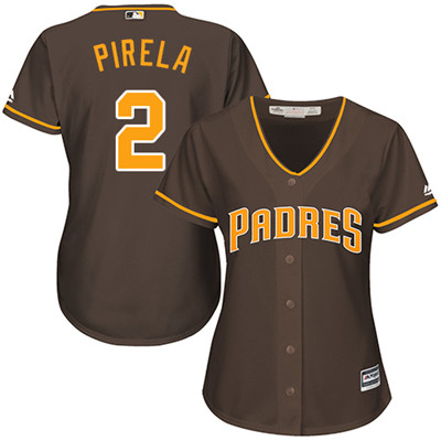 San Diego Padres #2 Jose Pirela Alternate Women's Stitched Baseball Brown Jersey