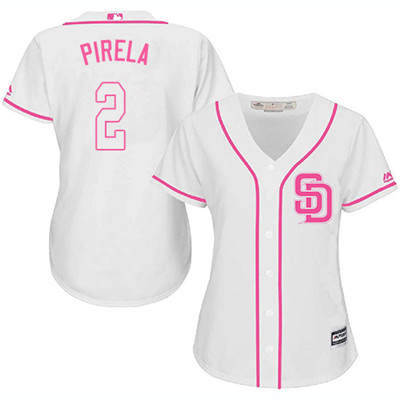 San Diego Padres #2 Jose Pirela Fashion Women's Stitched Baseball White Pink Jersey