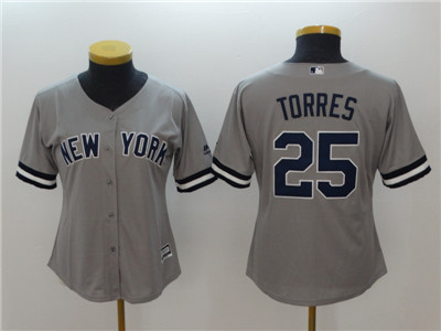 Women New York Yankees 25 Gleyber Torres Women Cool Base Gray Jersey