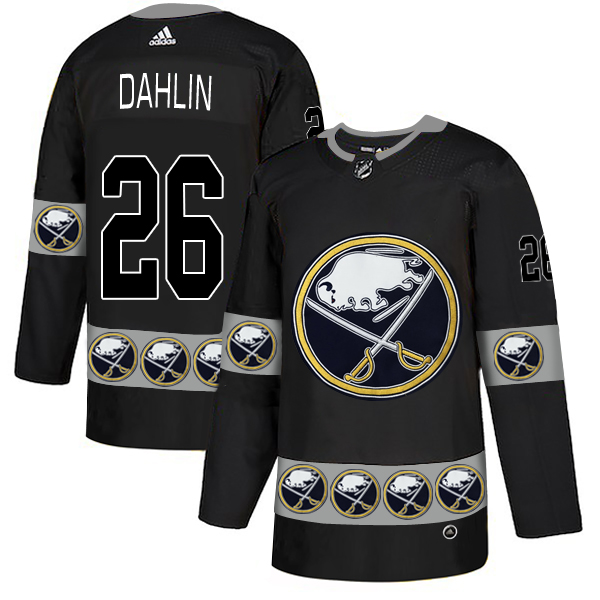 Men's Buffalo Sabres #26 Rasmus Dahlin Black Team Logos Adidas Fashion Jersey