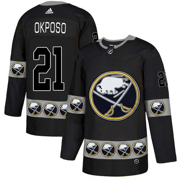 Men's Buffalo Sabres #21 Kyle Okposo Black Team Logos Adidas Fashion Jersey