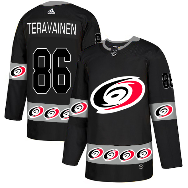 Men's Carolina Hurricanes #86 Teuvo Teravainen Black Team Logos Adidas Fashion Jersey