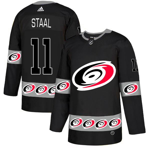 Men's Carolina Hurricanes #11 Jordan Staal Black Team Logos Adidas Fashion Jersey