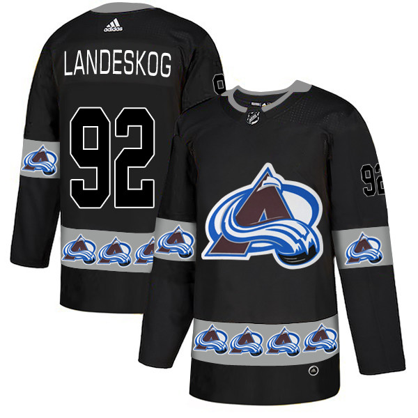 Men's Colorado Avalanche #92 Gabriel Landeskog Black Team Logos Adidas Fashion Jersey