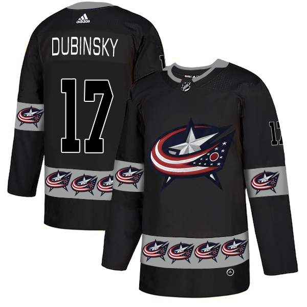 Men's Columbus Blue Jackets #17 Brandon Dubinsky Black Team Logos Adidas Fashion Jersey