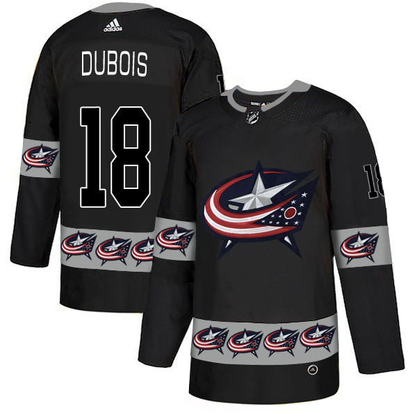Men's Columbus Blue Jackets #18 Pierre-Luc Dubois Black Team Logos Adidas Fashion Jersey