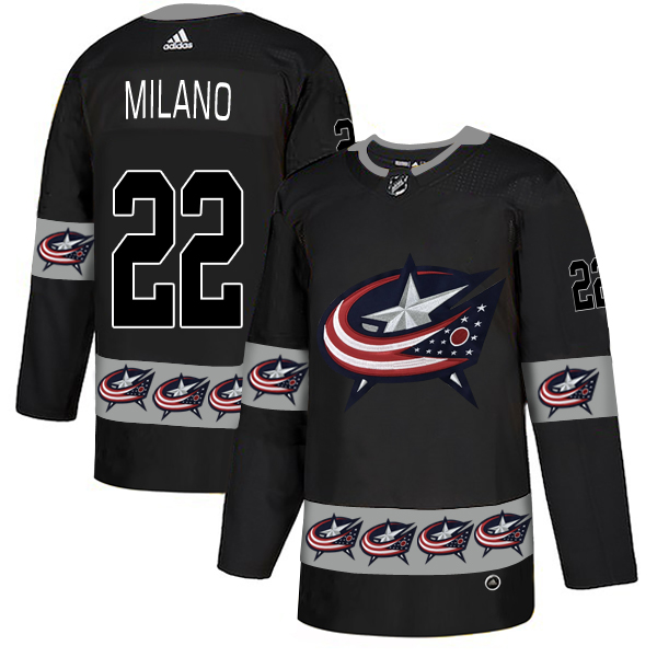 Men's Columbus Blue Jackets #22 Sonny Milano Black Team Logos Adidas Fashion Jersey