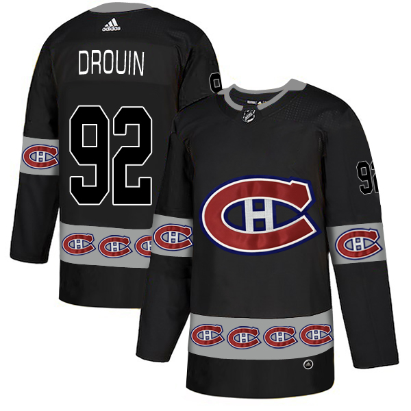 Men's Montreal Canadiens #92 Jonathan Drouin Black Black Team Logos Adidas Fashion Jersey