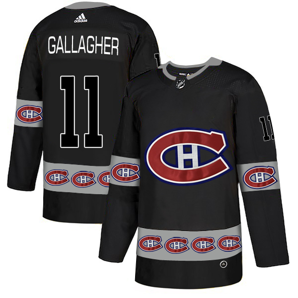 Men's Montreal Canadiens #11 Brendan Gallagher Black Black Team Logos Adidas Fashion Jersey