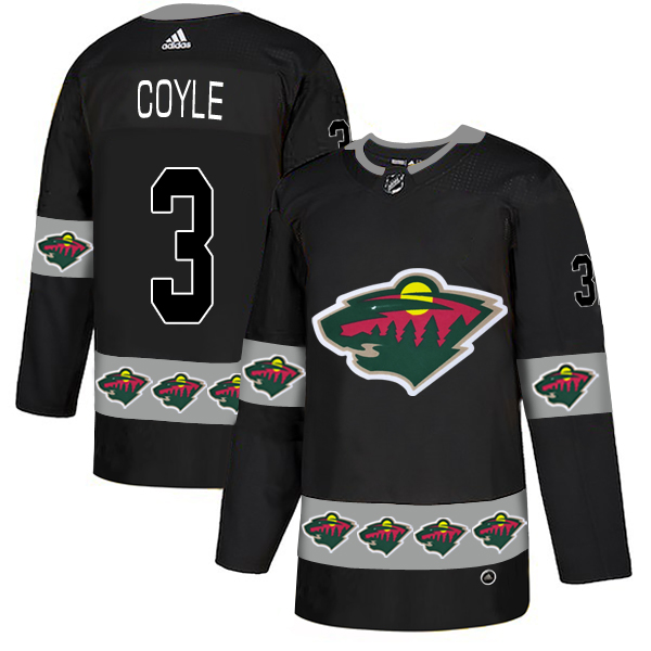Men's Minnesota Wild #3 Charlie Coyle Black Team Logos Adidas Fashion Jersey